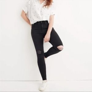 MADEWELL Mid-rise 9" High-Rise Skinny Jeans Black Distressed Raw Hem 6 28T